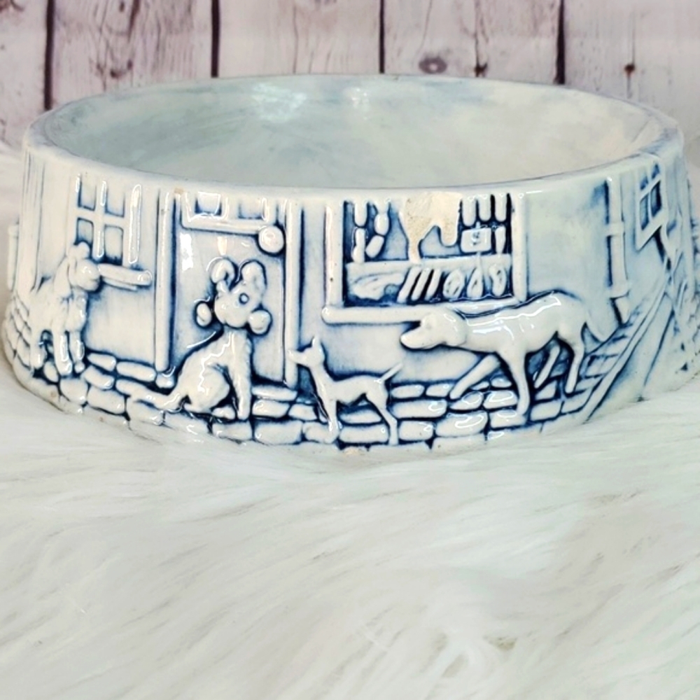 Vintage 90s Ceramic Handpainted Molded Textured 3D Signed Animal Pet Food Dish - Picture 7 of 17